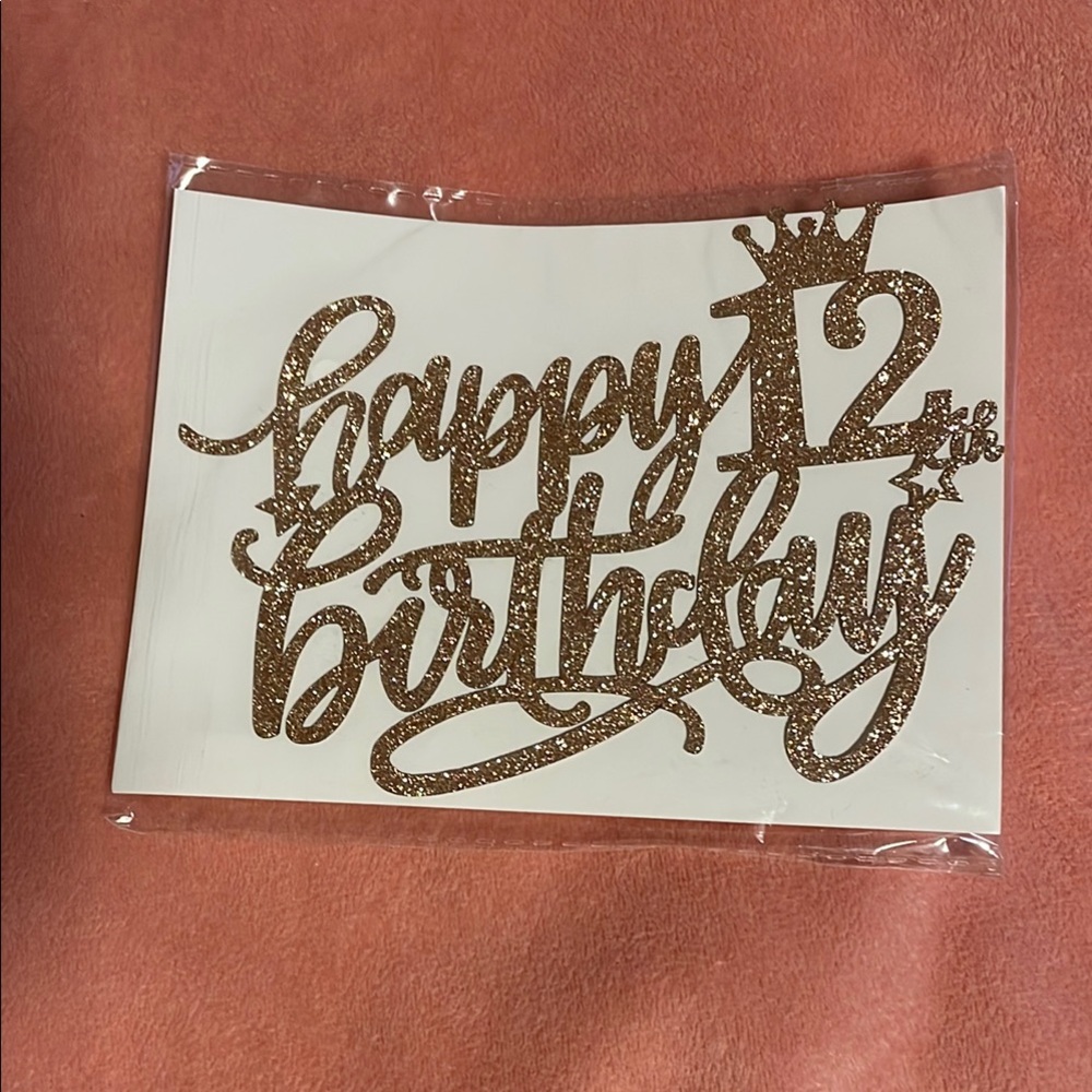 NWT Gold 12th Birthday Cake Topper with Elegant Script and Crown
